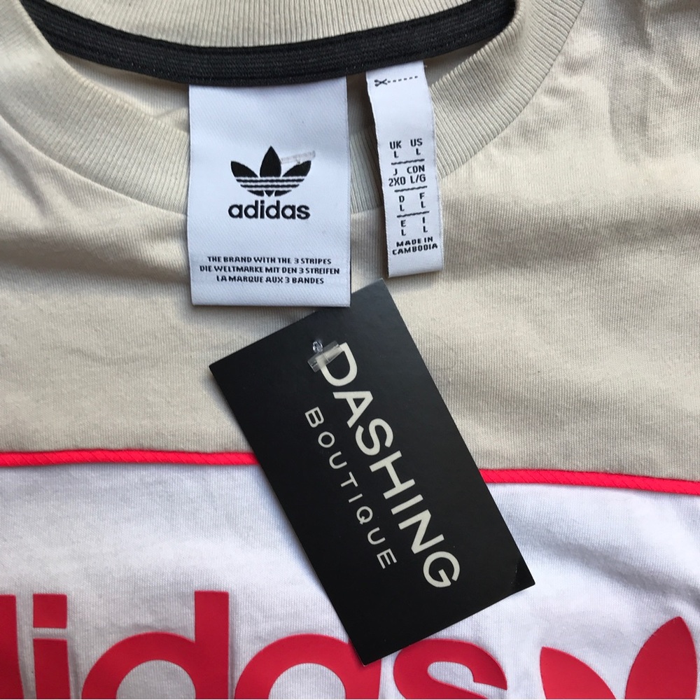 Adidas Cream White Red Black Graphic Tee Shirt, EUC, L - Picture 5 of 12